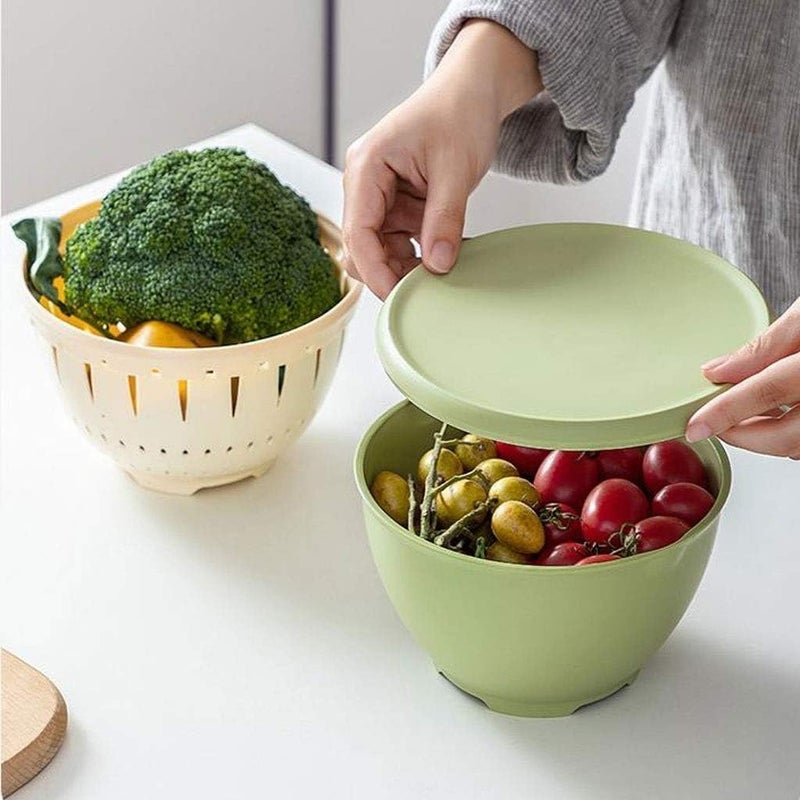 ATETO Multipurpose DoubleLayer Plastic Colander Strainer Drainer with lid for Fruits Vegetable Noodles Pasta Beans Grains Washing Filter Bowl Multi - Image 4