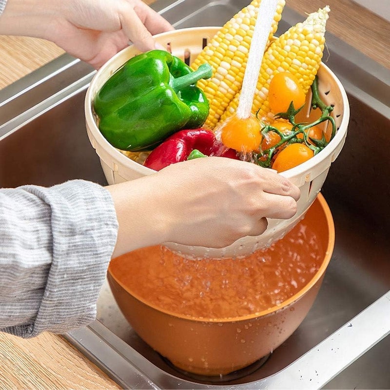 ATETO Multipurpose DoubleLayer Plastic Colander Strainer Drainer with lid for Fruits Vegetable Noodles Pasta Beans Grains Washing Filter Bowl Multi - Image 2
