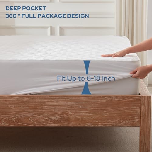 BEDLORE Waterproof Mattress Protector, King Size Noiseless Mattress Pad with Deep Pocket Fitted Up to 6-18 inches, Soft Noiseless Bed Mattress Cover Washable for Home, Bedroom, Hotel (White) - Image 4