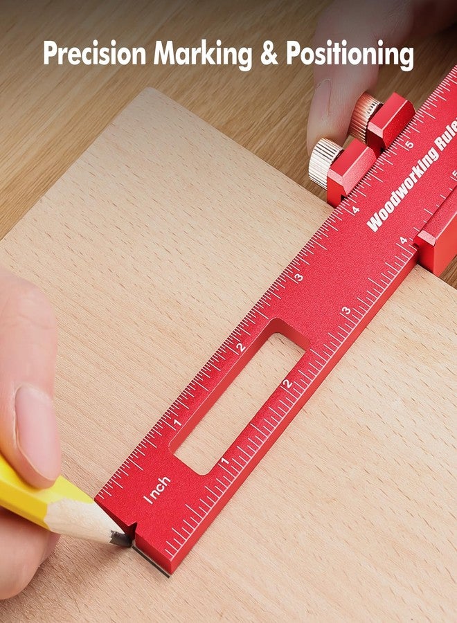 Draxzor 3PCS Woodworking Ruler Set, Precision Pocket Ruler with Adjustable Slide Stop, Aluminum Alloy Measuring Tool for Marking & Scribing, Metal T-Track Square Rulers, Inch and Metric (6", 8", 12") - Image 5