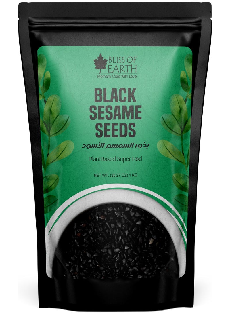 BLISS OF EARTH 1kg unhulled Black Sesame Seeds Kaale Til Fresh & Fiber Rich Great for Cooking & Baking  - Image 1