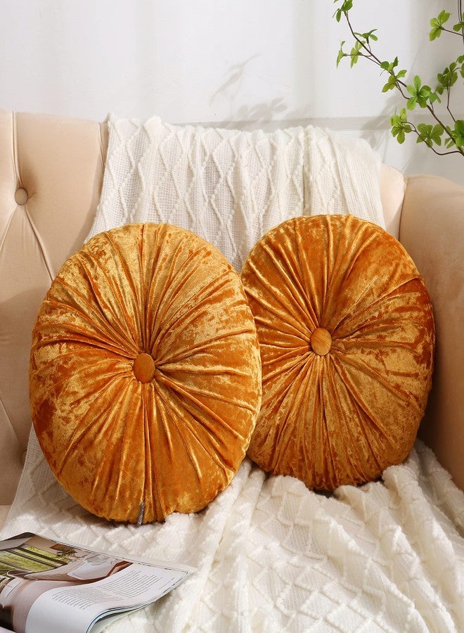 Verpert Pack 2：Round Floor Cushions Pillow, Solid Color Velvet Meditation Cushion Pumpkin Pleated Meditation Pillow for Home Sofa Bed Car Decor Floor Pillow Cushion Gold - Image 2
