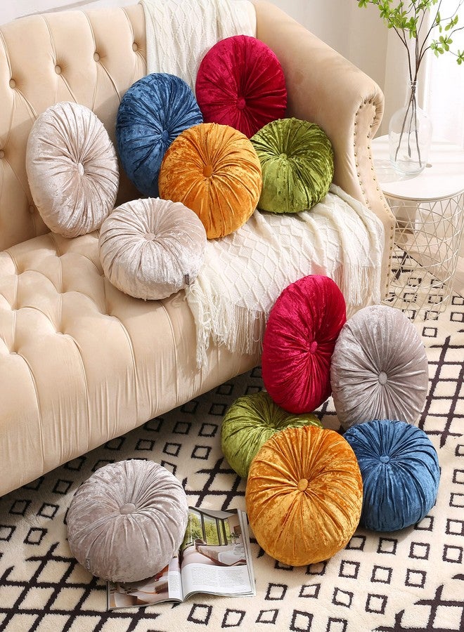 Verpert Pack 2：Round Floor Cushions Pillow, Solid Color Velvet Meditation Cushion Pumpkin Pleated Meditation Pillow for Home Sofa Bed Car Decor Floor Pillow Cushion Gold - Image 3