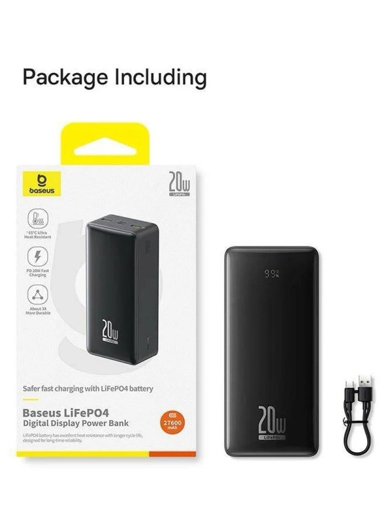 Baseus 27600mAh LifePO4 Digital Portable Battery 20W - Black - Image 2