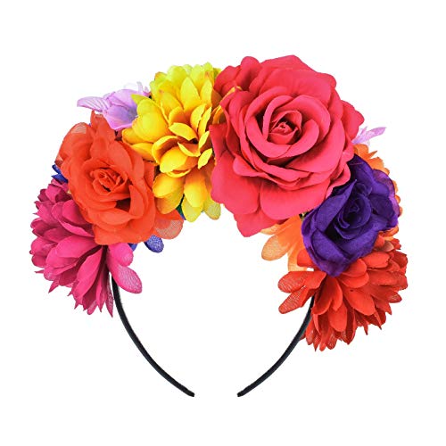 DreamLily Rose Flower Crown Headband Halloween Party Costume Headpiece NC26 Rainbow colorful - Image 2