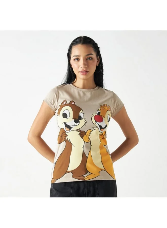 SP Characters Chip N Dale Print T-shirt with Crew Neck and Cap Sleeves