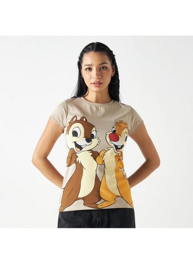 SP Characters Chip N Dale Print T-shirt with Crew Neck and Cap Sleeves  - Image 3