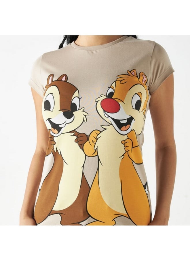 SP Characters Chip N Dale Print T-shirt with Crew Neck and Cap Sleeves  - Image 4