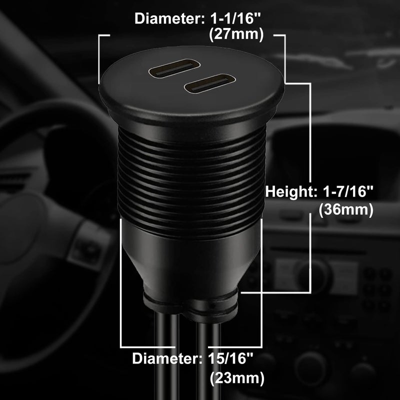 كابل USB 3.0 مزدوج المنافذ من ذكر إلى منفذي Type C 3.0 أنثى لتثبيت متساوٍ في السيارة، كابل تمديد USB C 3.0 لتثبيت اللوحة للسيارة والشاحنة والقارب والدراجة النارية - 3 أقدام - Image 5