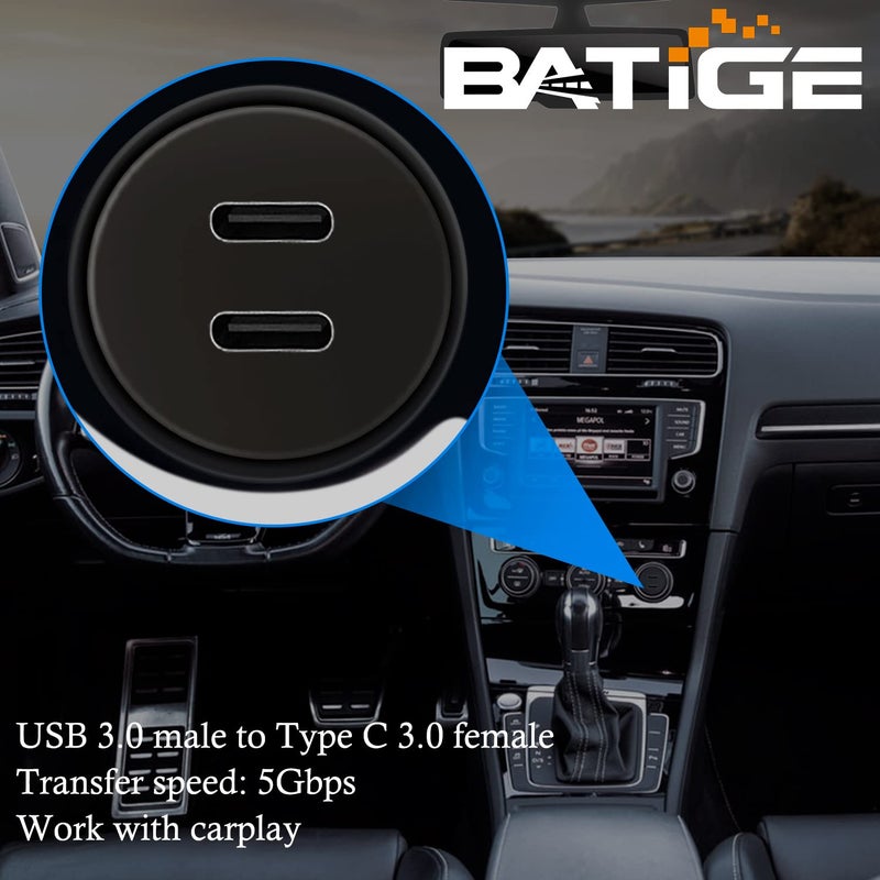 كابل USB 3.0 مزدوج المنافذ من ذكر إلى منفذي Type C 3.0 أنثى لتثبيت متساوٍ في السيارة، كابل تمديد USB C 3.0 لتثبيت اللوحة للسيارة والشاحنة والقارب والدراجة النارية - 3 أقدام - Image 2
