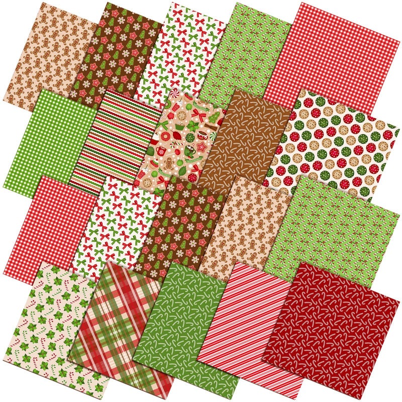 Oudain 60 Pcs 10 x 10 Inch Red and Green Quilting Fabric Squares Christmas Fat Patchwork Precut Strips Gingerbread Man Candy Cane Fabric Bundles for Xmas DIY Craft Sewing Handmade Materials - Image 2