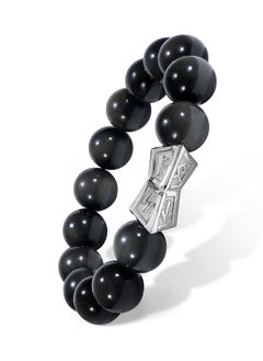 AWNL Men's Beaded Bracelet with Sterling Silver Engraved Runes Charm 12mm Obsidian Natural Gemstone Gift  - Image 3