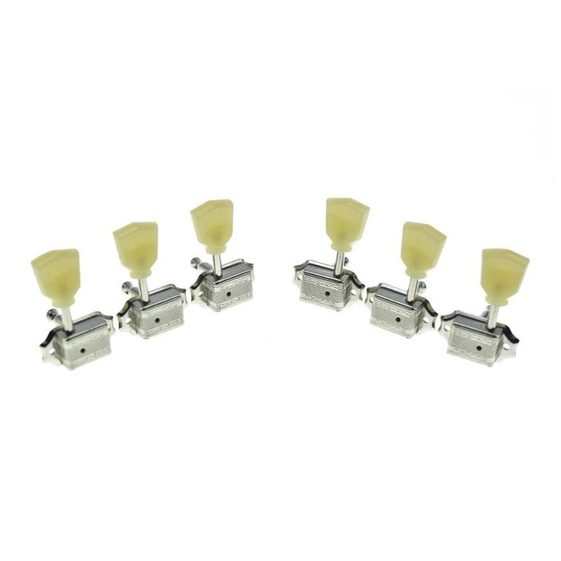 Wilkinson Nickel with Vintage Button 3x3 Deluxe Vintage Tuners Guitar Tuning Keys Machine Heads with Plastic Keystone Buttons for Les Paul/SG/ES, (K1948) - Image 2