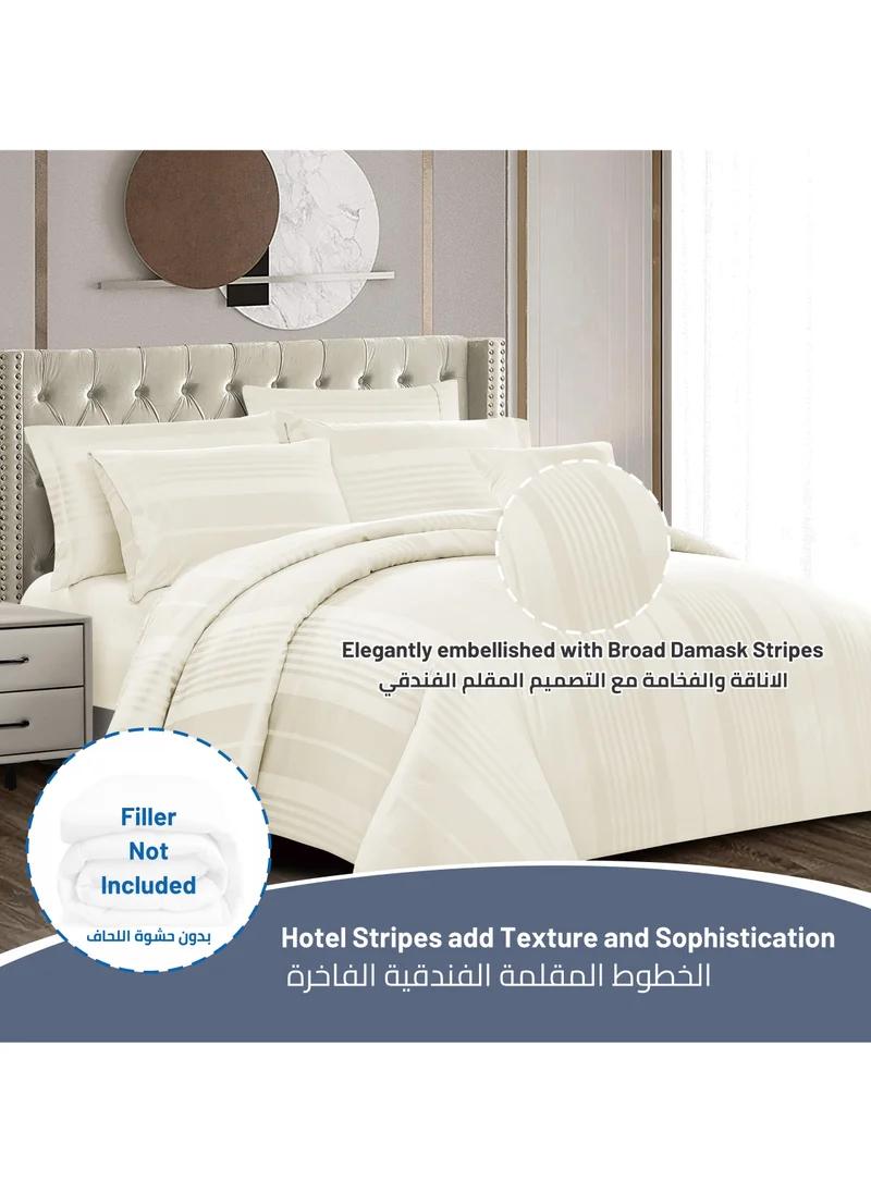Donetella Hotel Style Duvet Set 7-Pcs King Size Cotton Blend All Season Bedding Set With Bed Quilt Cover/Duvet Cover & Corner Ties(Without Insert),Ivory