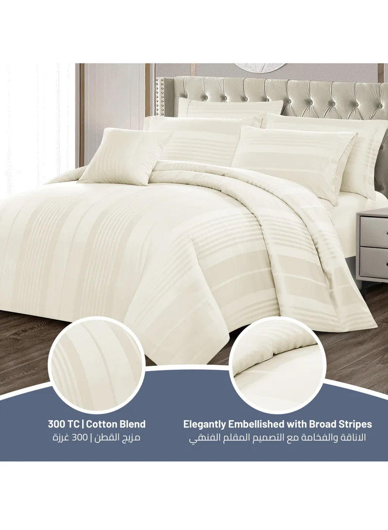 Donetella Hotel Style Duvet Set 7-Pcs King Size Cotton Blend All Season Bedding Set With Bed Quilt Cover/Duvet Cover & Corner Ties(Without Insert),Ivory