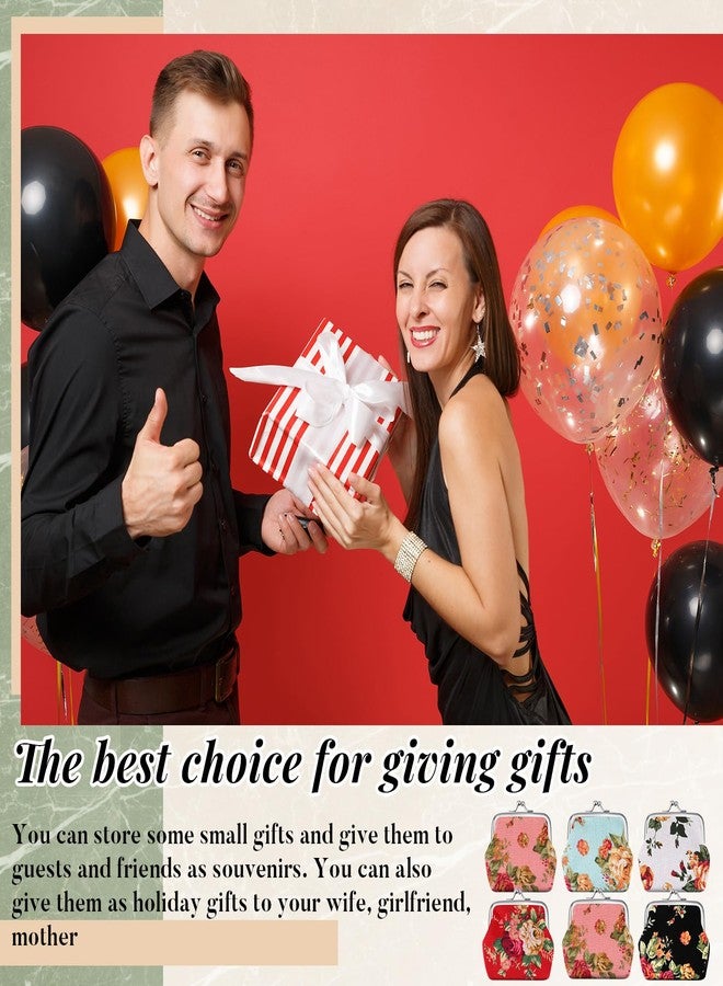 SilTriangle 6 Pack Floral Coin Purse Small Canvas Vintage Buckle Coin Pouches Kiss Lock Cute Mini Change Purse Wallets for Women Trinkets Present Bag, 6 Flower Styles - Image 5