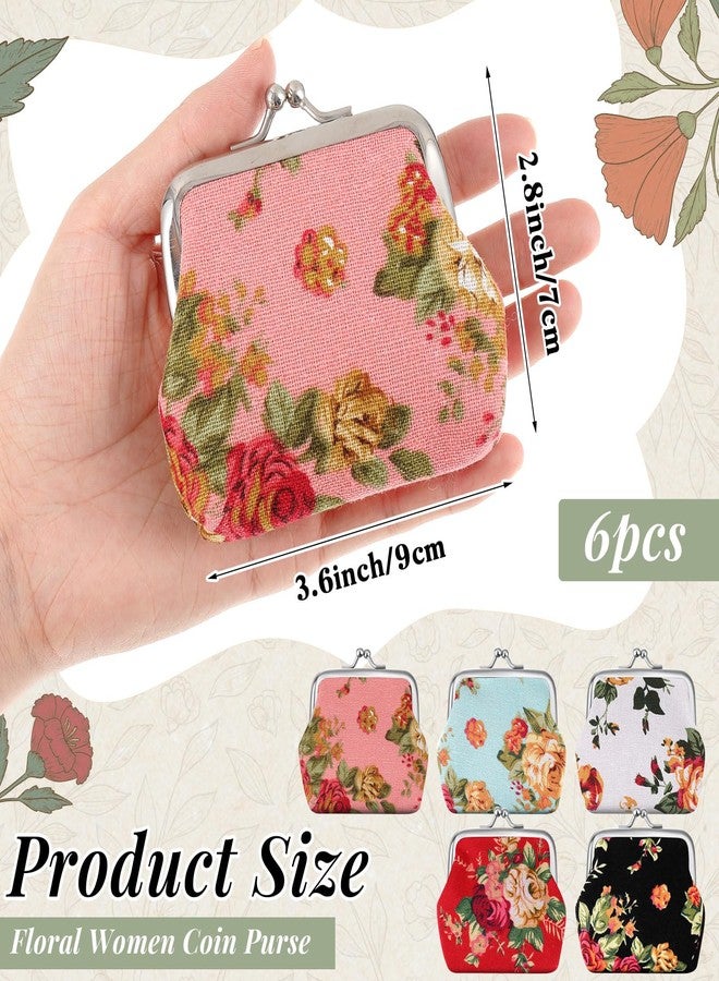 SilTriangle 6 Pack Floral Coin Purse Small Canvas Vintage Buckle Coin Pouches Kiss Lock Cute Mini Change Purse Wallets for Women Trinkets Present Bag, 6 Flower Styles - Image 2