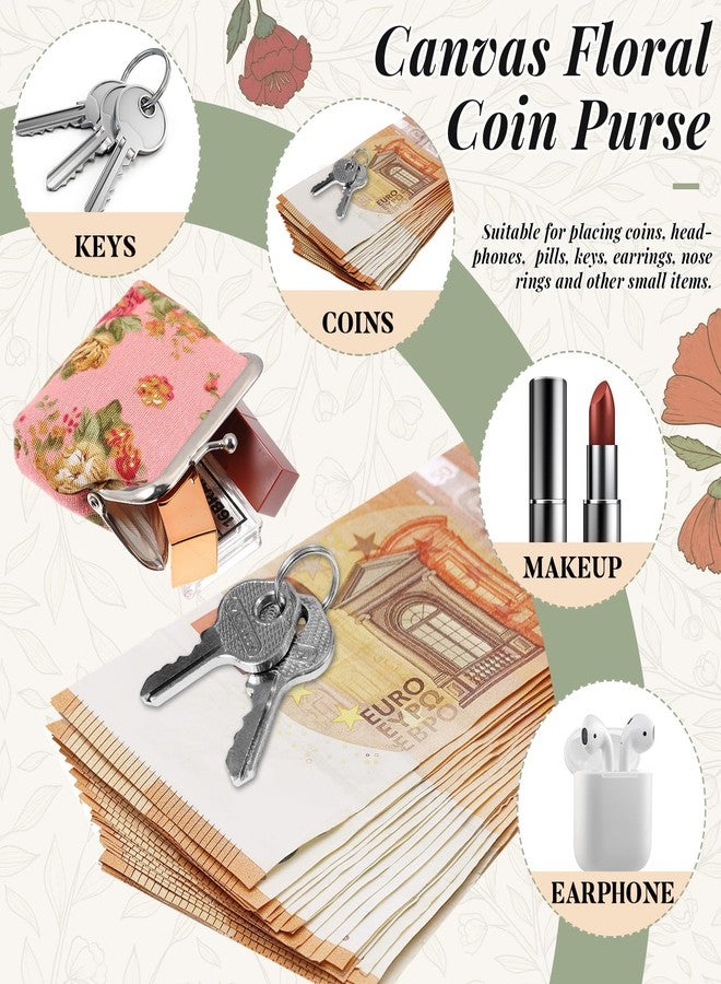 SilTriangle 6 Pack Floral Coin Purse Small Canvas Vintage Buckle Coin Pouches Kiss Lock Cute Mini Change Purse Wallets for Women Trinkets Present Bag, 6 Flower Styles - Image 4