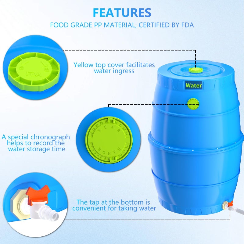 SQUEEZE master 50 Gallon Water Collection Barrel-Drinking Water Storage Barrel with Spigots-Emergency Water Supply System - Image 3