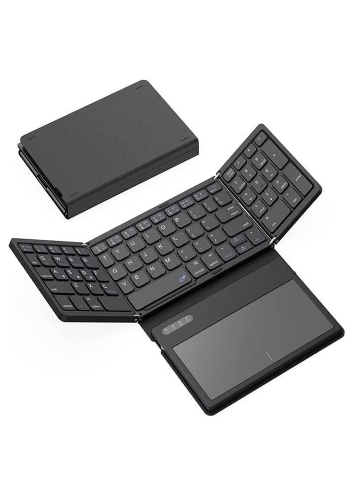 general Foldable keyboard, ultra-thin portable Bluetooth keyboard, four-fold with large touchpad, silent mini keyboard, 3 devices can be switched freely, suitable for home use - Image 1