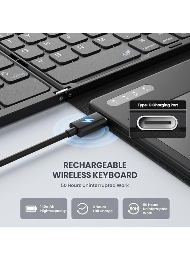 general Foldable keyboard, ultra-thin portable Bluetooth keyboard, four-fold with large touchpad, silent mini keyboard, 3 devices can be switched freely, suitable for home use - Image 4