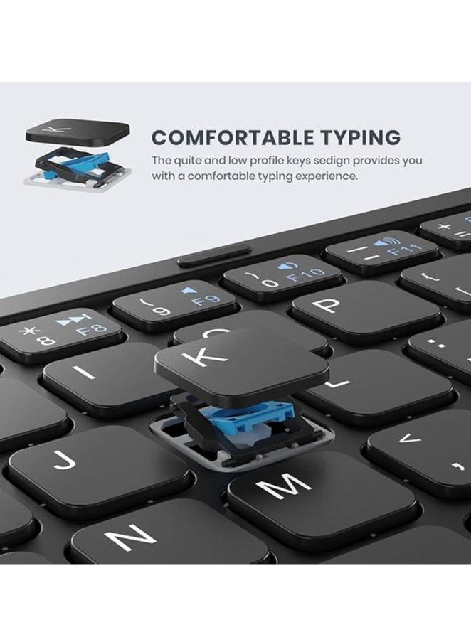 general Foldable keyboard, ultra-thin portable Bluetooth keyboard, four-fold with large touchpad, silent mini keyboard, 3 devices can be switched freely, suitable for home use - Image 3