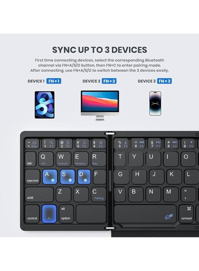 general Foldable keyboard, ultra-thin portable Bluetooth keyboard, four-fold with large touchpad, silent mini keyboard, 3 devices can be switched freely, suitable for home use - Image 5