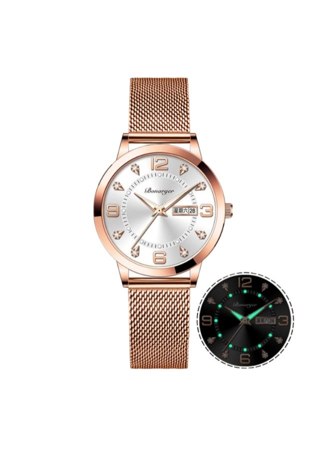 BONARGER Women's Premium Waterproof Luminous Quartz Watch with a Mesh Strap - Image 1