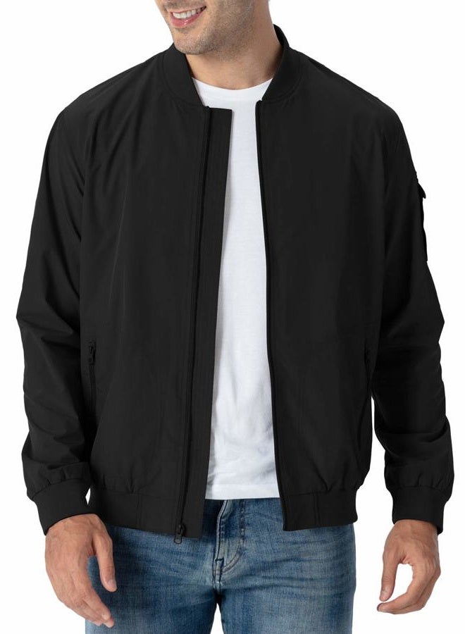Rdruko Men's Lightweight Bomber Jacket Causal Varsity Flight Windbreaker Track Jacket, Black, L - Image 1