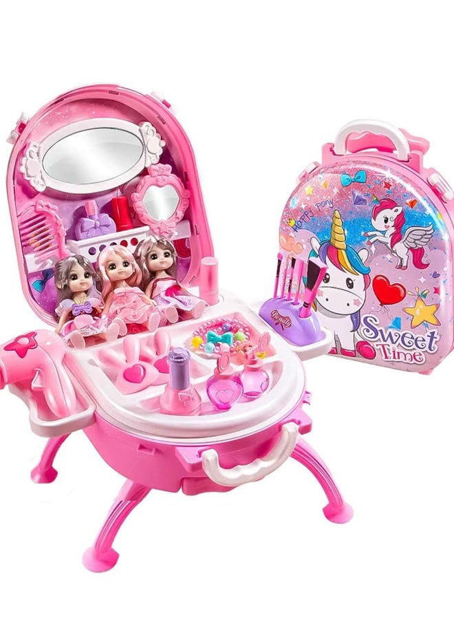 4-in-1 DIY Makeup Toy Play Set for 3+ Girls - 34 Pcs Pretend Play Cosmetics with Backpack - Kids Makeup Kit for Dress-Up, Princess Role-Play,Birthday Gift - Image 1