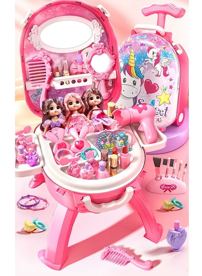 4-in-1 DIY Makeup Toy Play Set for 3+ Girls - 34 Pcs Pretend Play Cosmetics with Backpack - Kids Makeup Kit for Dress-Up, Princess Role-Play,Birthday Gift - Image 2