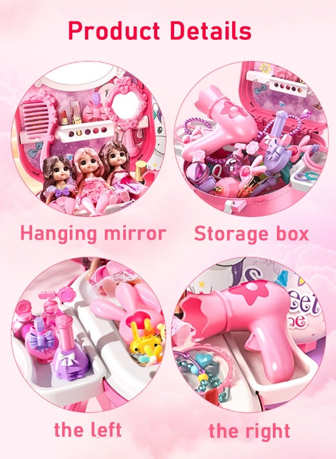 4-in-1 DIY Makeup Toy Play Set for 3+ Girls - 34 Pcs Pretend Play Cosmetics with Backpack - Kids Makeup Kit for Dress-Up, Princess Role-Play,Birthday Gift - Image 3