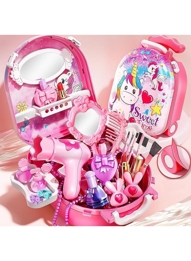 4-in-1 DIY Makeup Toy Play Set for 3+ Girls - 34 Pcs Pretend Play Cosmetics with Backpack - Kids Makeup Kit for Dress-Up, Princess Role-Play,Birthday Gift - Image 5