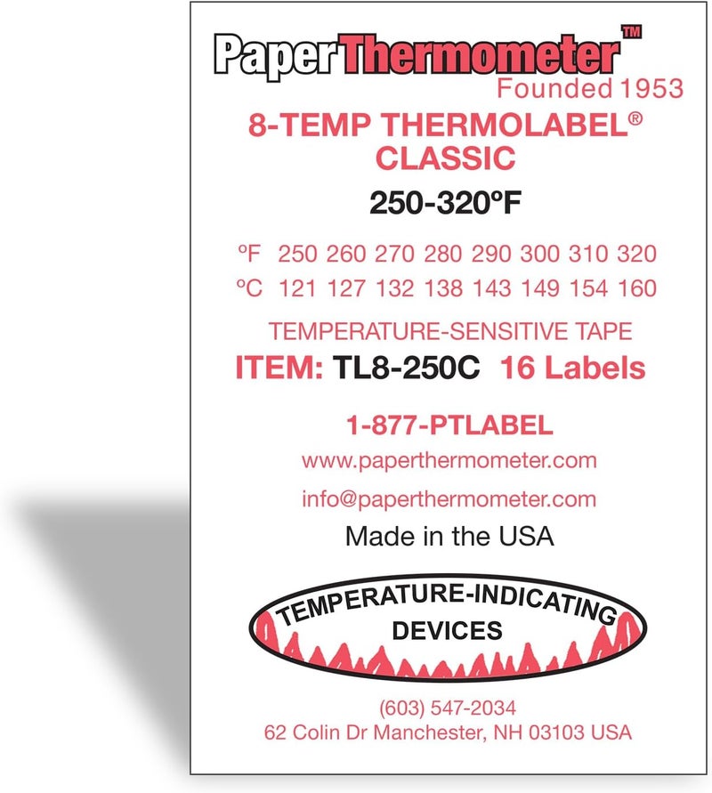 8-Temp Classic 250-320°F Temperature Label Pack of 16 Labels