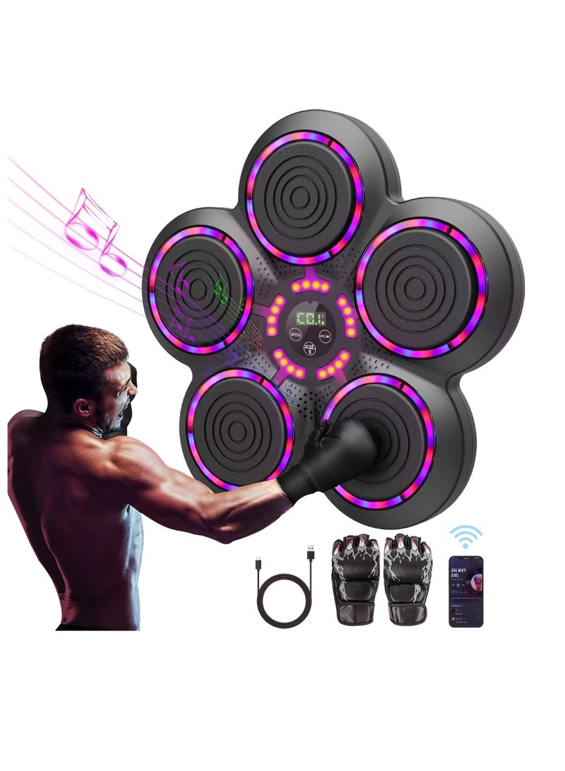 آلة ملاكمة موسيقية مع قفازات ملاكمة، مدرب ملاكمة ذكي مثبت على الحائط مزود بموسيقى وبلوتوث، حقيبة تدريب ملاكمة مستهدفة للأطفال والكبار، تخفيف التوتر، تدريب التركيز على تنسيق اليد والعين