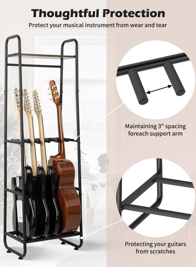 STRICH Guitar Stand for Multiple Guitars - Multi Instrument Storage with Adjustable Shelf, Durable Metal & Wood, Wall-Hugging Design, Fits Acoustic/Electric Guitars, Bass, Ukulele, Banjo(Up to 6 Instruments) - Image 4