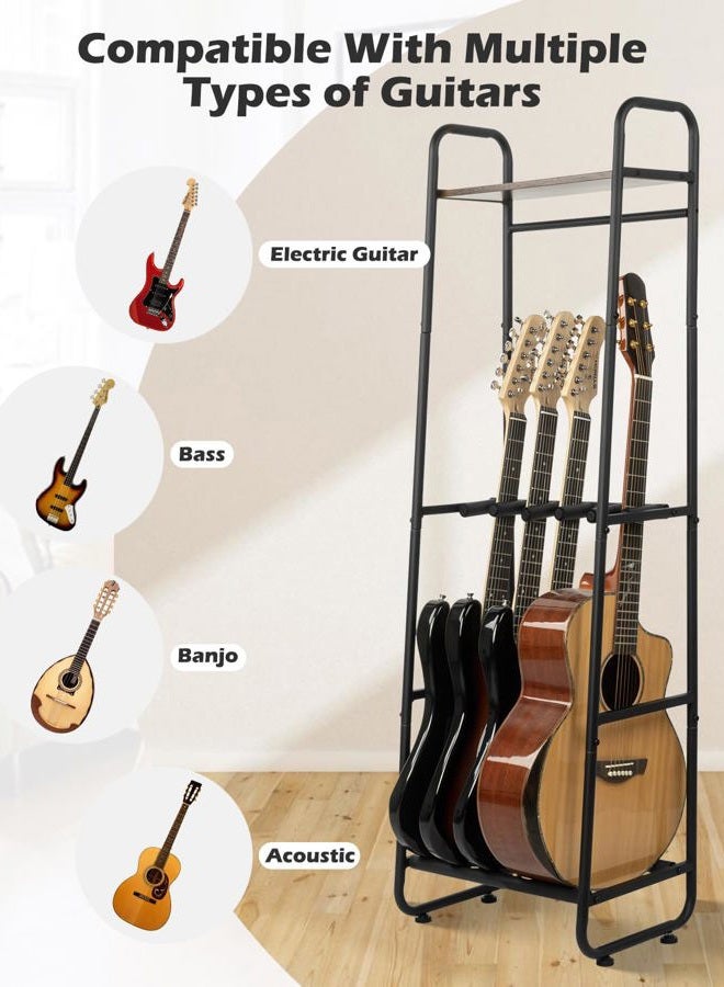 STRICH Guitar Stand for Multiple Guitars - Multi Instrument Storage with Adjustable Shelf, Durable Metal & Wood, Wall-Hugging Design, Fits Acoustic/Electric Guitars, Bass, Ukulele, Banjo(Up to 6 Instruments) - Image 5