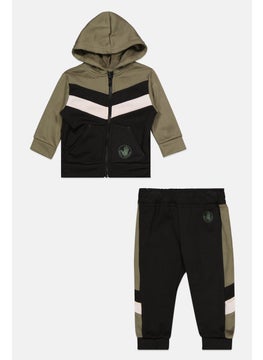 Toddlers Boy 2 Pcs Brand Logo Hoodie And Pant Set, Black Combo