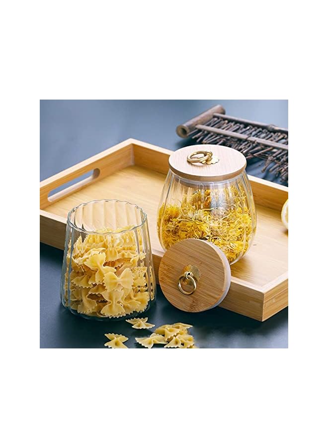 PROMASS برطمانات تخزين زجاجية بأغطية محكمة الغلق، حاوية قهوة مزخرفة بغطاء محكم الغلق من الخيزران، مجموعات علب حلقات معدنية للمطبخ المنزلي لتخزين الحلوى والبسكويت والمكسرات ودقيق الشوفان (بيضاوي + مدبب، 4 قطع) - Image 3