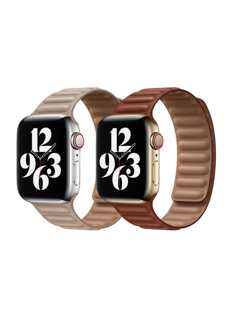 YOMNA For Apple Watch Leather Link Band Strap iWatch Series 40/44/41/45mm Star Light Strap with Brown Strap  - Image 1