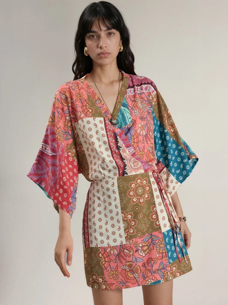 هيكاب Ethnic Print Front-Tie Mini Dress