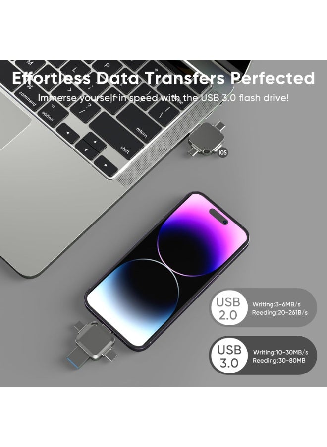 محرك أقراص فلاش USB سعة 1 تيرابايت، 1 تيرابايت USB 3.0 عالي السرعة 4 في 1 Type-c OTG USB Stick تخزين خارجي لأجهزة iPhone/PC/iPad/Android/أجهزة أخرى لنقل الصور ومقاطع الفيديو والتخزين والنسخ الاحتياطي - Image 4
