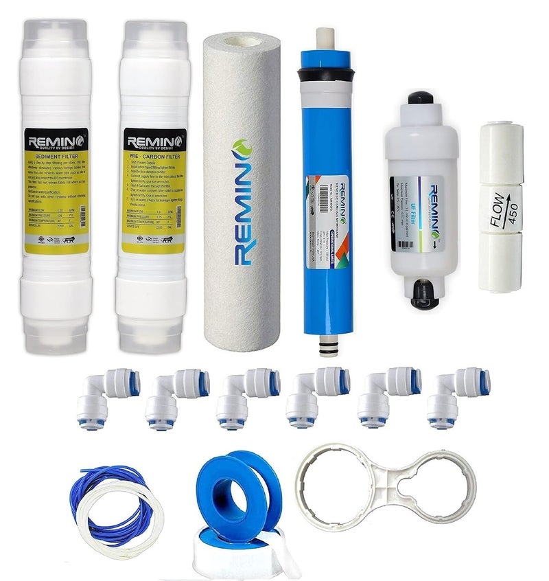 Remino Complete 100 GPD RO Water Purifier Service Kit Filter Suitable for All Type of Water Purifier (Complete kit of Carbon and Sediment) - Image 1
