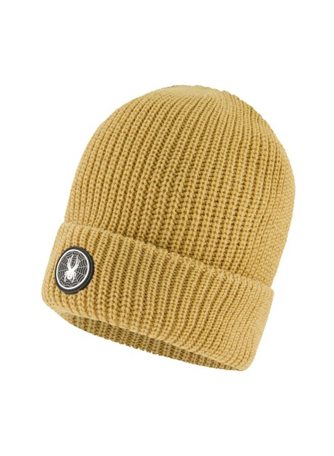 Spyder Mens Fleece Lined Cuff Logo Beanie, Khaki, One size - Image 1