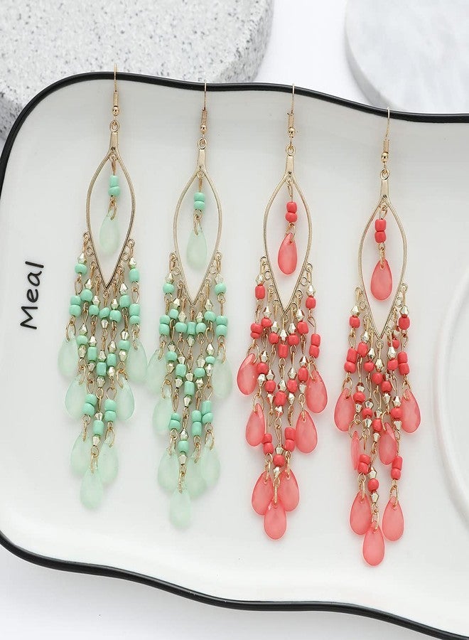 FUTIMELY Long Beaded Tassel Earrings Bohemia Native Tassel Drop Earrings Handmade Seed Bead Tribal Dangle Earrings Boho Multicolor Crystal Beaded Tassel Earrings for Women (Colorful) - Image 4