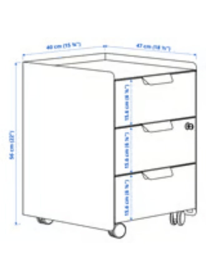 وحدة أدراج بثلاثة أدراج مزودة بعجلات، لون أبيض - Image 4