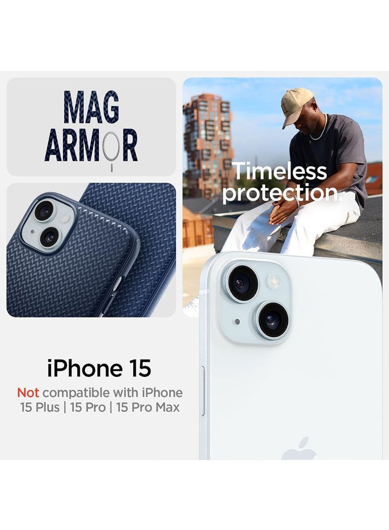 Spigen Mag Armor MagFit for iPhone 15 Case Cover with MagSafe - Navy Blue - Image 2