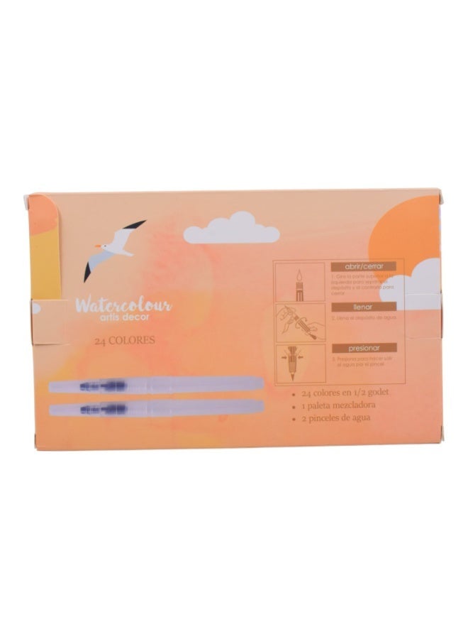 24 Watercolor Painting Set with 2 Paintbrush - Image 2