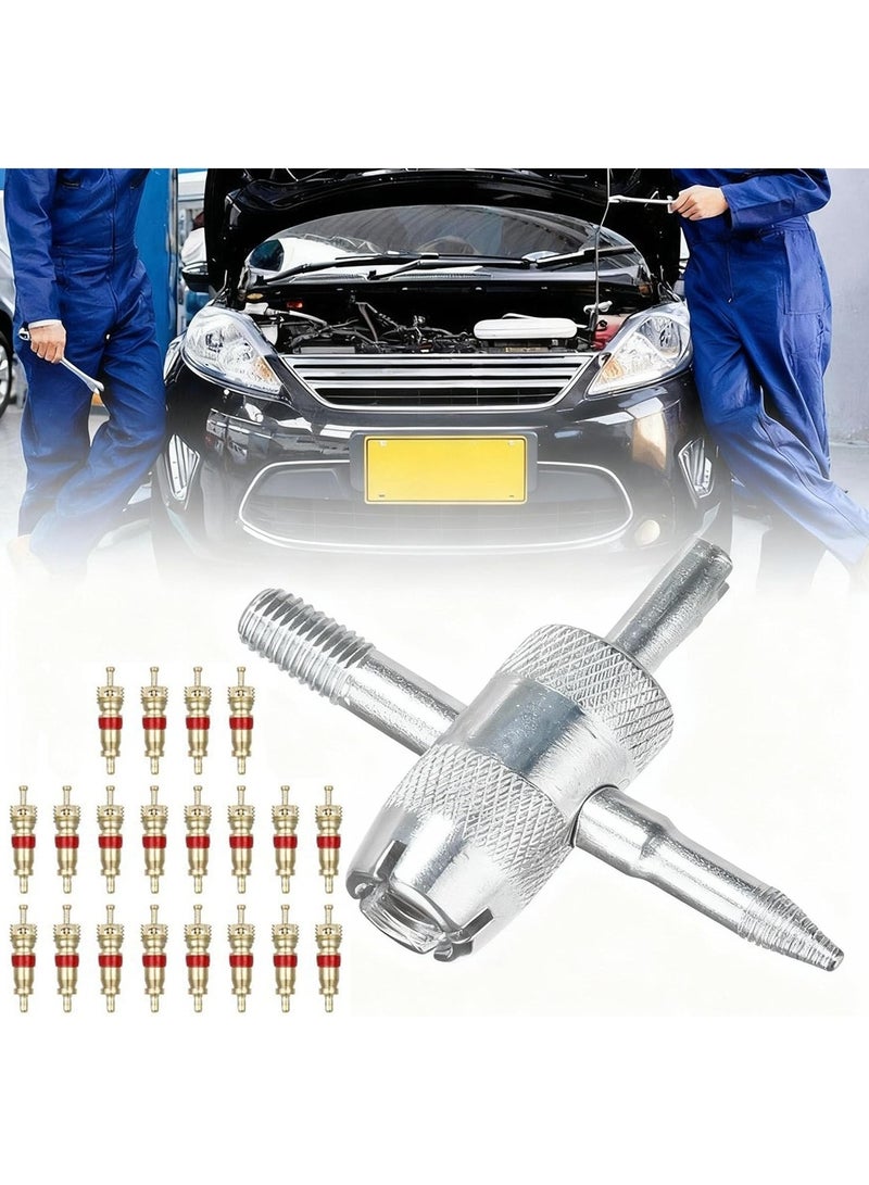 مجموعة أدوات صمام الإطار 33 قطعة، تشمل 20 نواة صمام و10 أغطية صمام وأداة نزع نواة صمام برأس واحد وأداة مزدوجة الرأس وأداة صمام 4 في 1 - Image 5