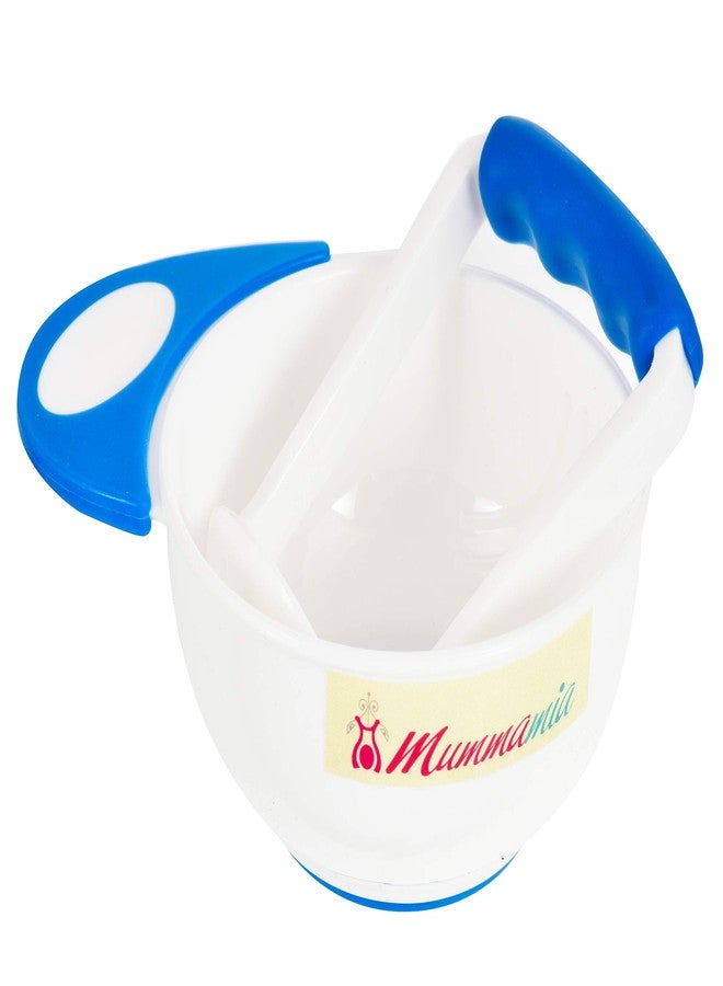 Mummamia Baby Mash & Serve 2 Pc Anti-Slip Bowl & Masher Set (Blue) - Image 1